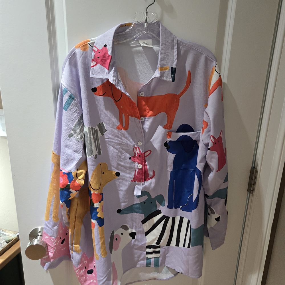 Dog Patterned Purple Shirt from a store named Chloe & Mason, 2XL